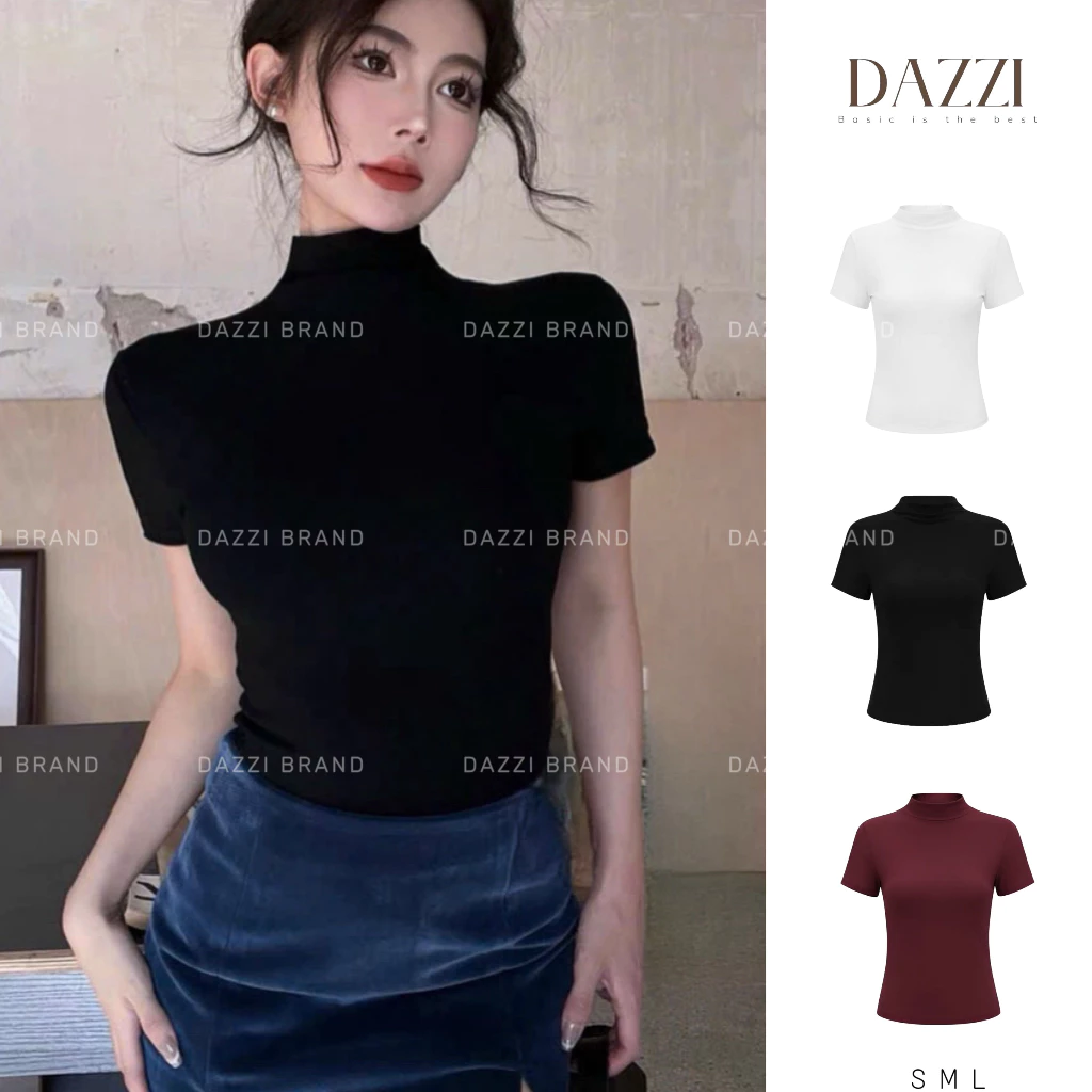 [MỞ BÁN] Áo thun nữ cổ lọ tay ngắn cổ cao 3 phân dáng ôm vải cotton mịn A060
