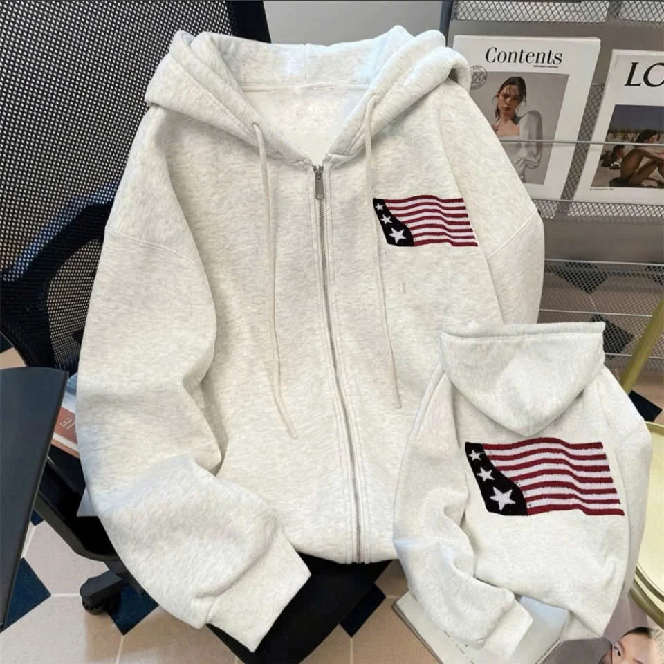 Áo Khoác Nỉ Hoodie Zip Khóa Kéo In Hình LÁ CỜ THREE STARS Có Túi Trong Form Rộng Nam Nữ Unisex