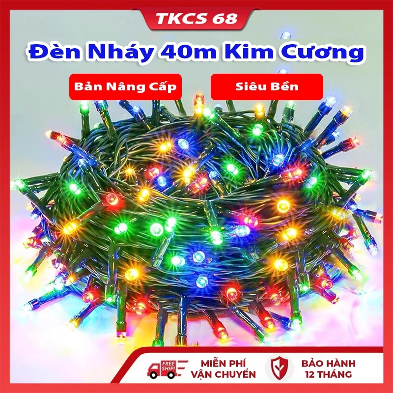 Đèn Nháy 20m, 40m Kim Cương, Trang Trí Tết Trong Nhà, Trí Noel ,Ngoài Trời Chống Nước, Đèn Nhấp Nháy Nhiều Màu Siêu Bền