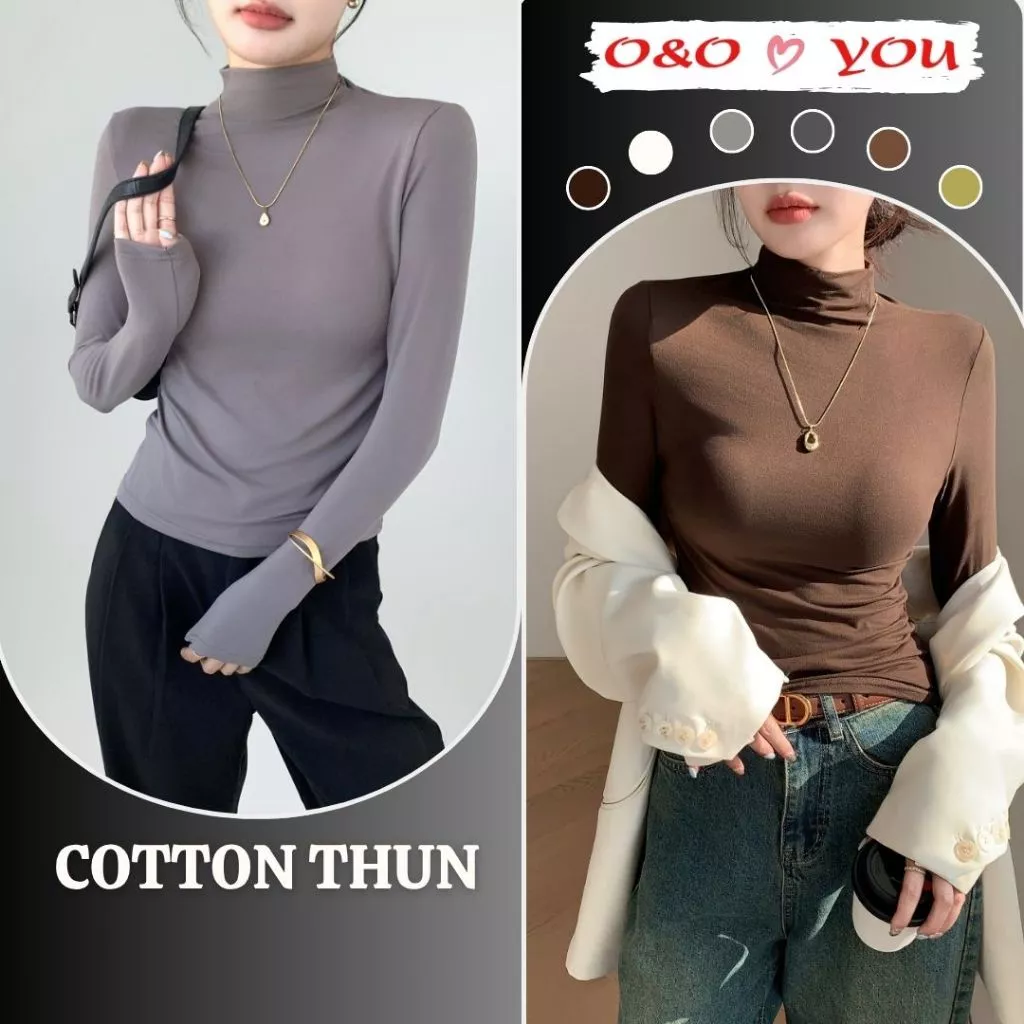 H528 Áo Giữ Nhiệt Nữ Cổ Cao Nửa Thân Mỏng Nhẹ Dưỡng Ẩm, Co Giãn Tốt Thời Trang Thu Đông O&O