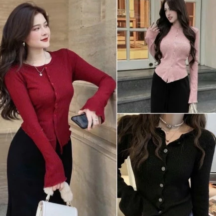 Áo khoác cardigan nữ dáng dài tay loe vạt nhọn - Áo khoác thun gân tăm form ôm hottrend