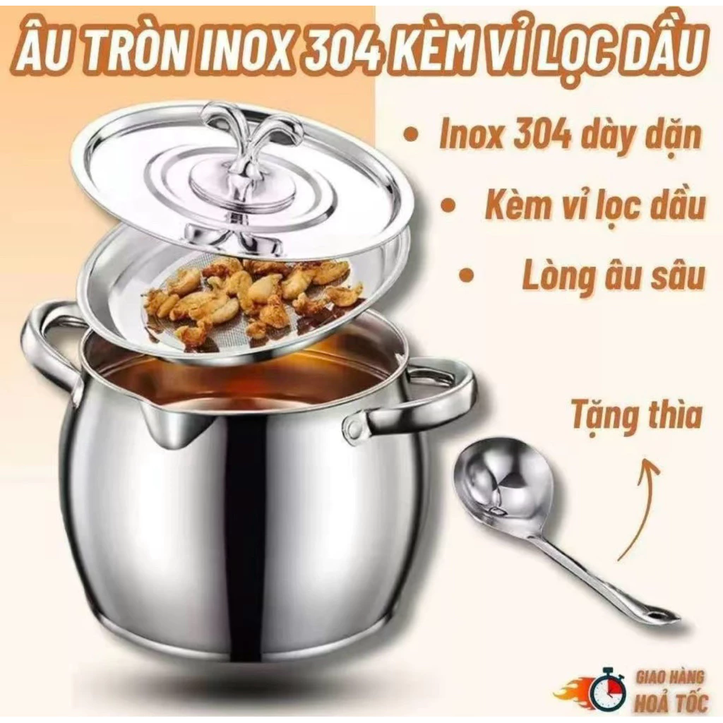 Âu Đựng Mỡ Lợn Inox Không Gỉ Tặng Khay Lọc Cặn Và Thìa Có Lắp Đậy. Âu Lọc Dầu Inox. Thố Đựng Dầu Bằng Inox Dung Tích Lớn
