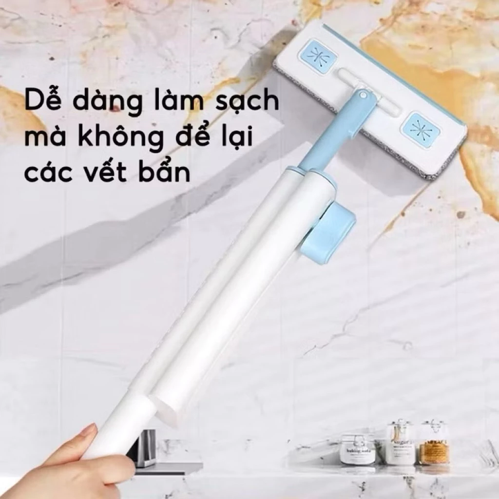 ( Tặng 1 Bông Lau ) Cây Lau Tự Vắt Mini, Lau Bàn Bếp Cầm Tay, Nhỏ Gọn Tiện Lợi, Có Gạt Nước, Bàn Chải Tháo Rời