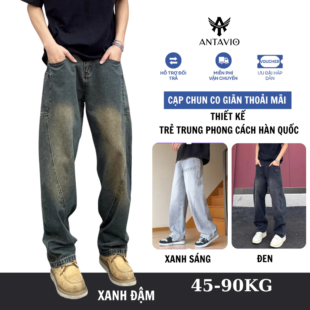 Quần Jean Nam Ống Suông ANTAVIO  Hàn Quốc Mềm Mại Dễ Phối Đồ 3 Màu Full Size M-3XL 45-90KG JS 555