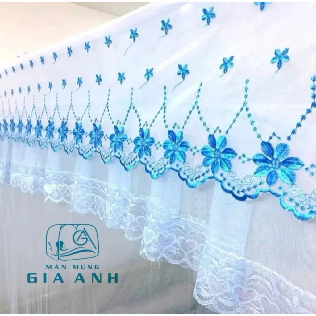 [Thêu Hoa Mai] Mùng Tuyn Dây Hoa Thêu Ren Lạnh Thái, cao 2m, treo 4 góc chống muỗi hiệu quả - BH 24 Tháng
