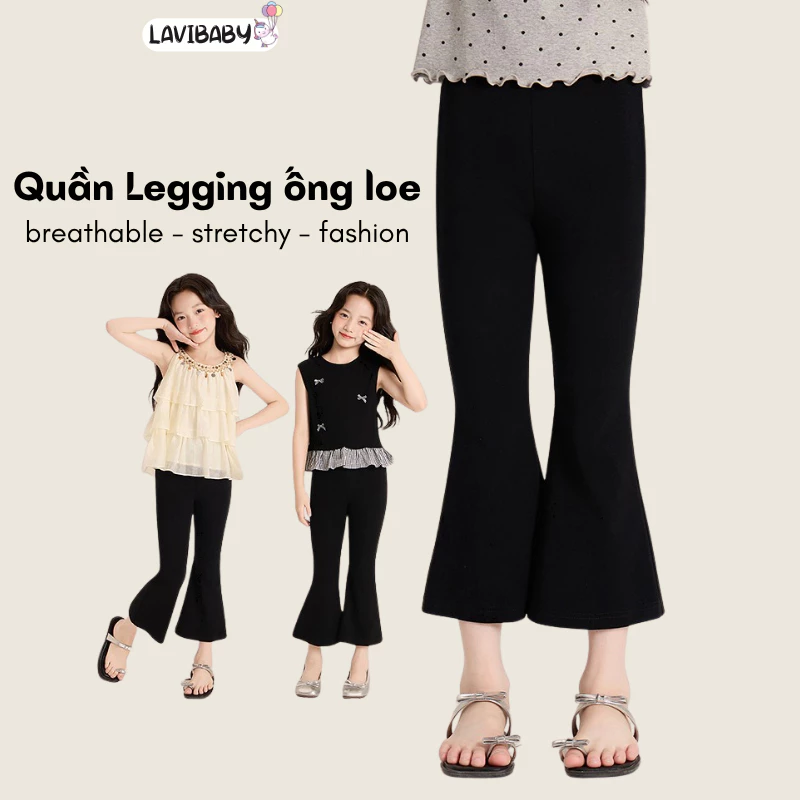 Quần dài quần Legging ống loe cho bé gái kiểu dáng Thời trang LaviBaby vải thun bo zip - LaVB138
