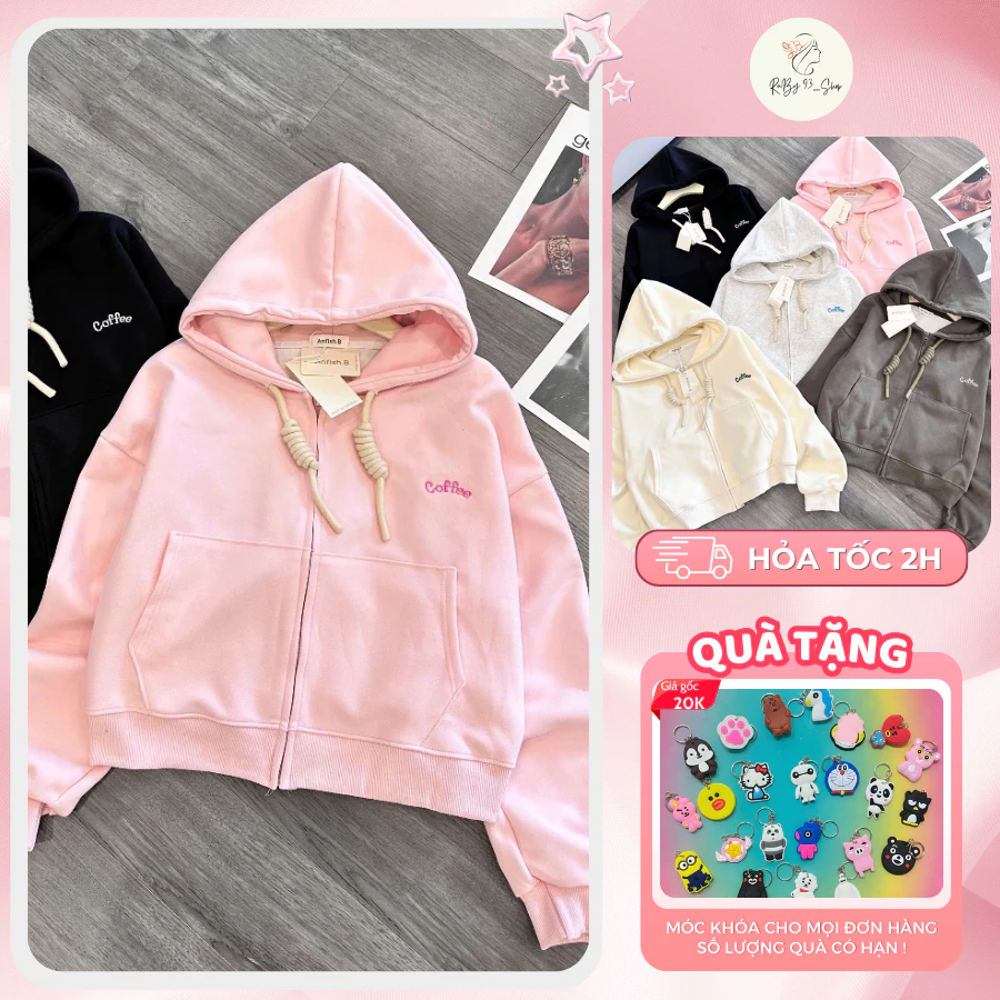 Áo khoác Hoodie thêu chữ, Áo hoodies zip chất nỉ Hàn dày dặn cao cấp form boxy mũ to có khóa kéo nhiều màu sắc
