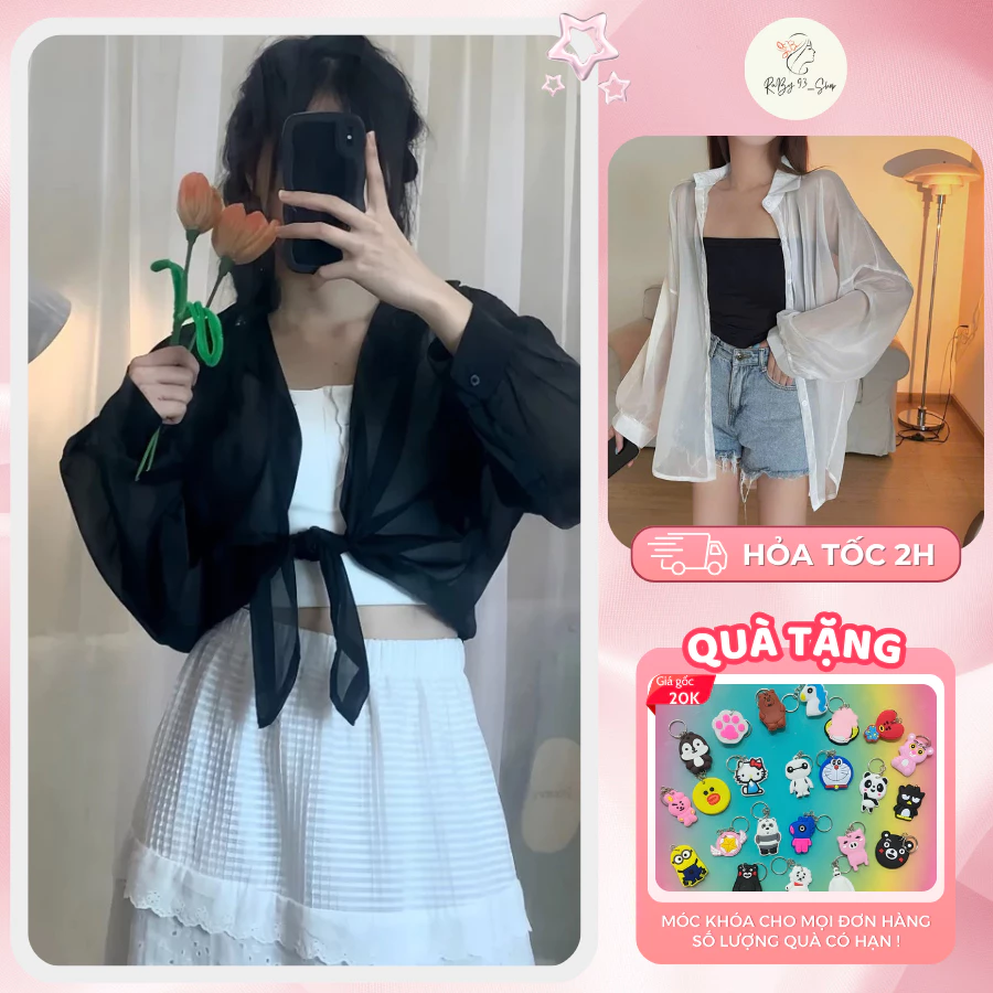 [KÈM BRA ] Áo Sơ Mi Nữ Dài Tay Voan Mỏng Khoác Ngoài Đi Biển Oversize Áo Khoác Đi Biển Voan Tơ Giấy Trong Suốt - RB10