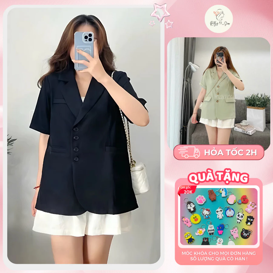 Áo khoác blazer nữ tay lỡ form rộng 1 lớp đệm vai nhiều màu, áo khoác ngoài nữ blazer cổ vest cộc tay lửng dáng rộng