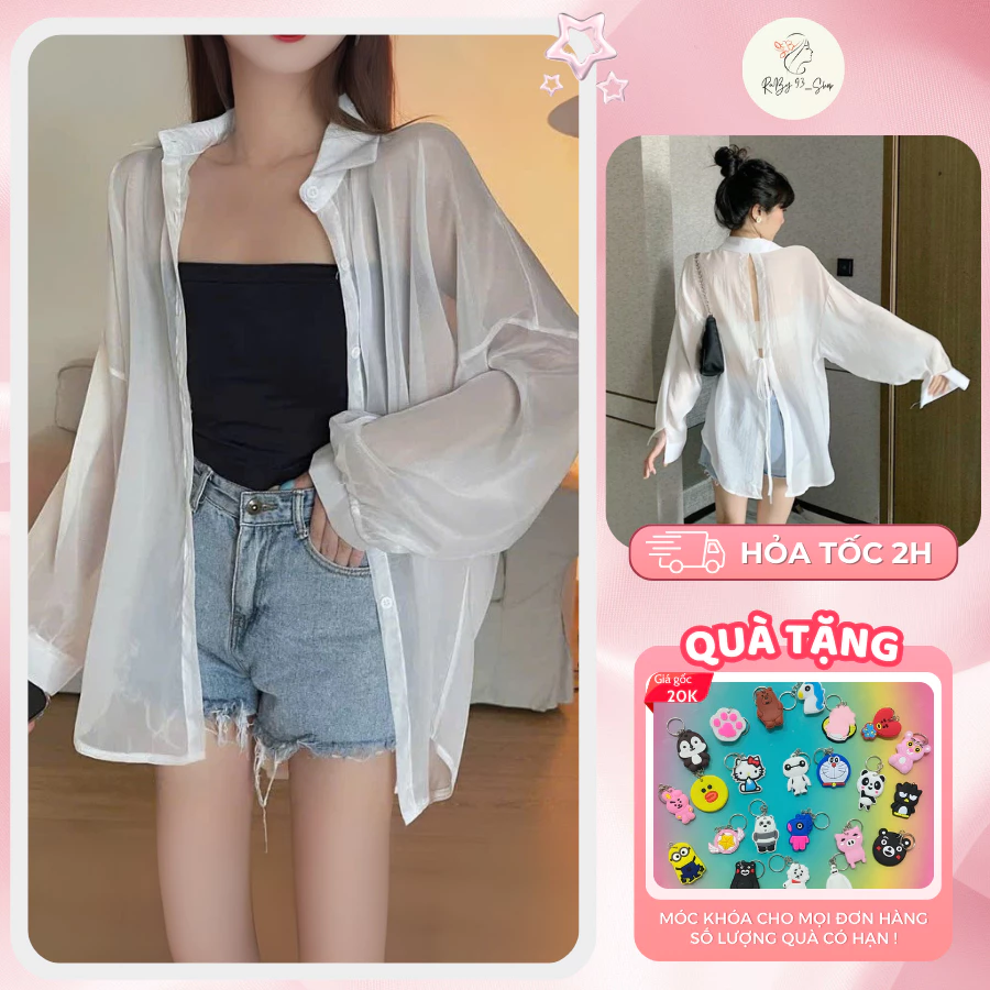 [TẶNG QUÀ] Áo sơ mi nữ khoác ngoài mỏng dài tay phong cách hàn Quốc, Áo sơ mi nữ trong suốt gợi cảm form rộng - RB01