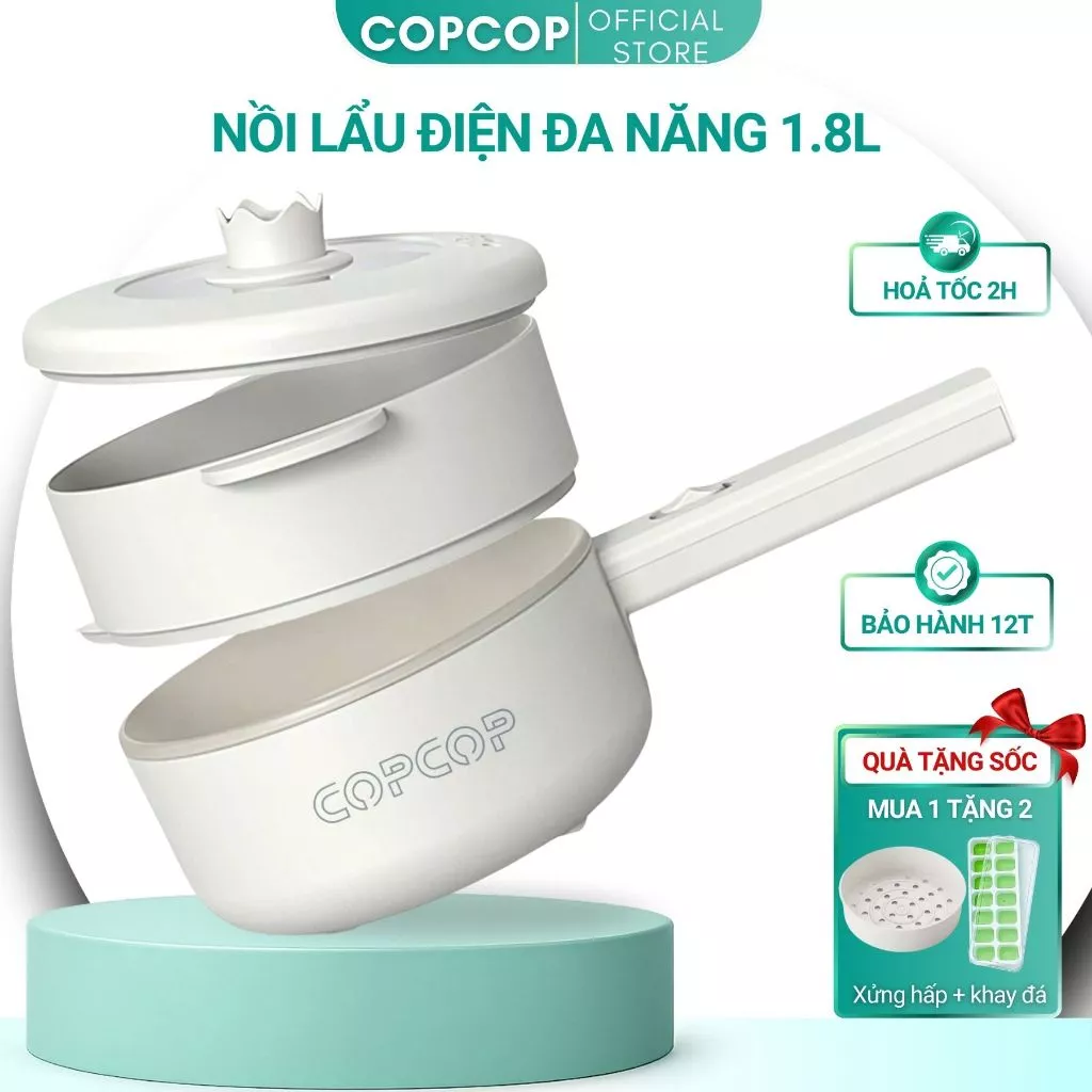 Nồi lẩu điện đa năng COPCOP nồi lẩu dung tích 1.8L tặng kèm khay hấp tiện lợi bảo hành 12 tháng