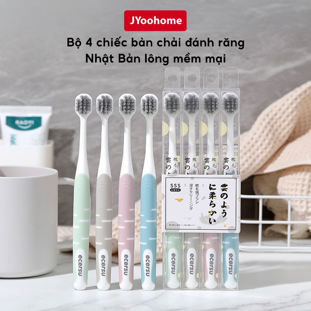 Bộ 4 Bàn chải đánh răng công nghệ Nhật Bản JYoohome Bàn chải than tre hoạt…