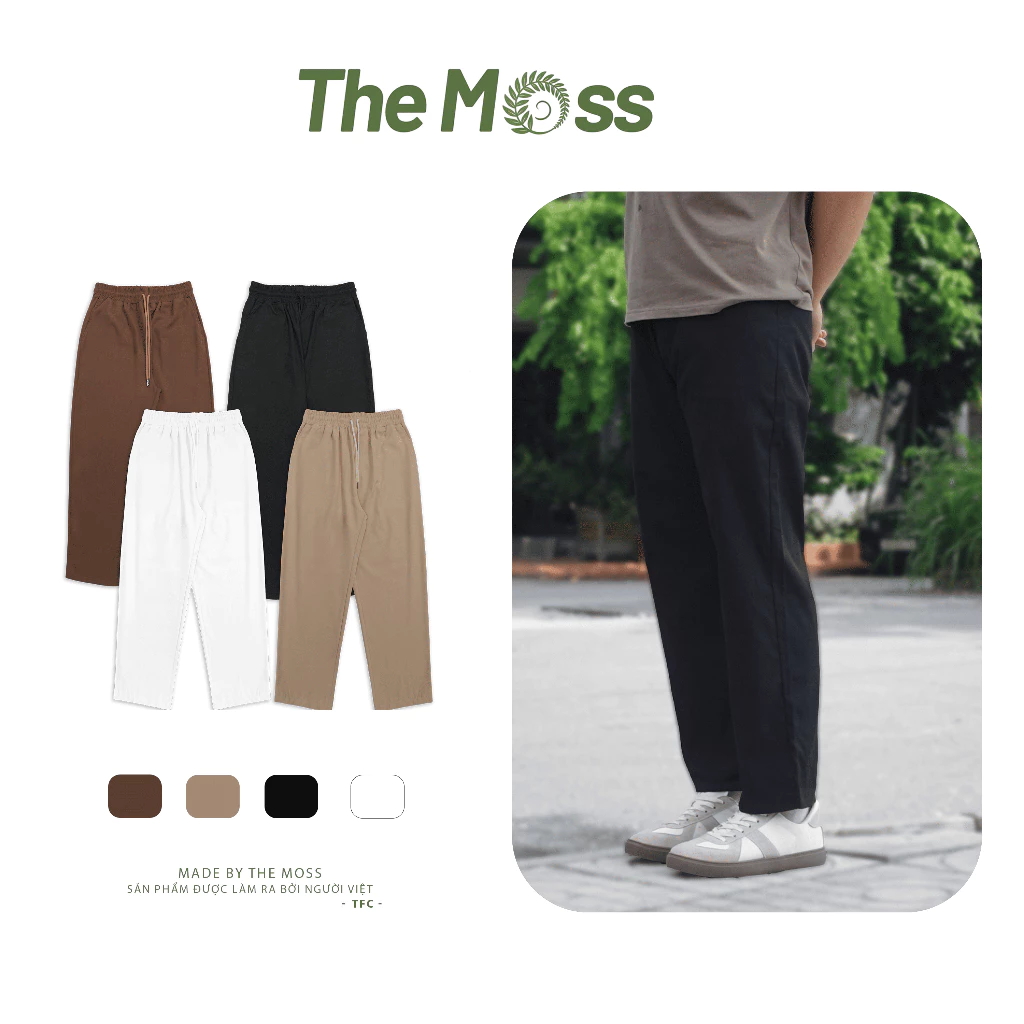 The Moss - Quần Dài Kaki Dù Ống Suông Nhẹ Vải Kaki 2 Da Mềm Mịn Cạp Chun Dây Rút Thoải Mái Công Sở