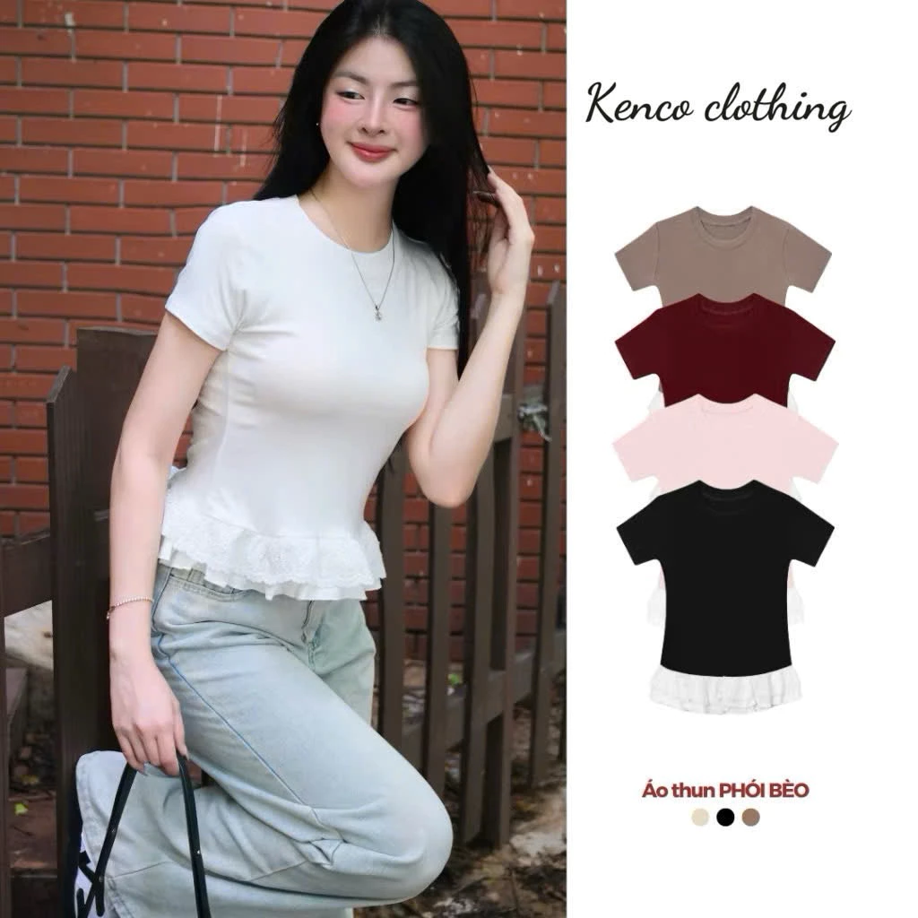 Áo thun ôm phối vạt bèo chất cotton mịn sợi tăm nhuyễn KENCO A2225