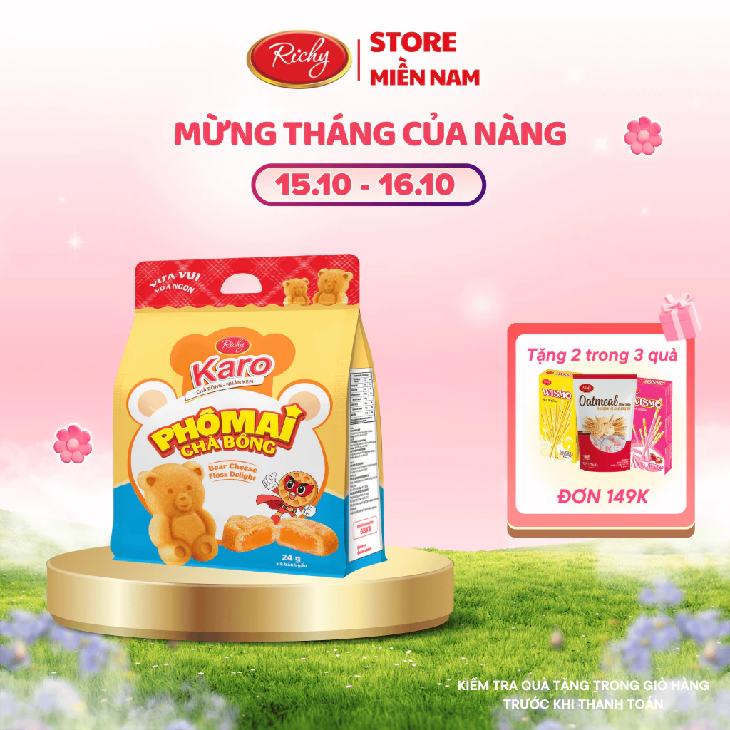 Bánh Karo Gấu Richy - Bánh Chà Bông Nhân Phô Mai Trứng - Date 45 Ngày