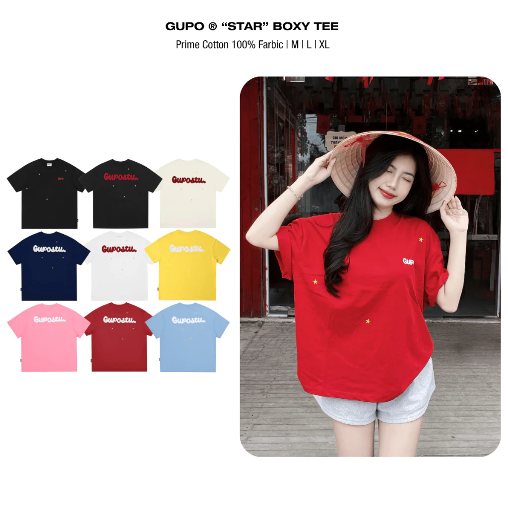 Áo Thun Boxy 280GSM “STAR” Thêu Len GUPO Unisex Nam Nữ Cotton Local Brand - TSS01