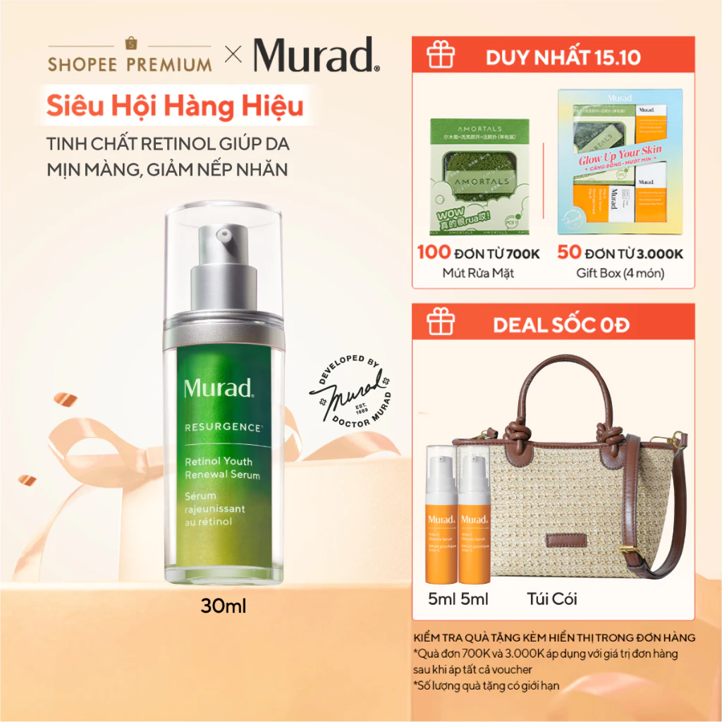 Tinh chất Retinol giúp da mịn màng và làm mờ nếp nhăn Murad Retinol Youth Renewal Serum 30ml