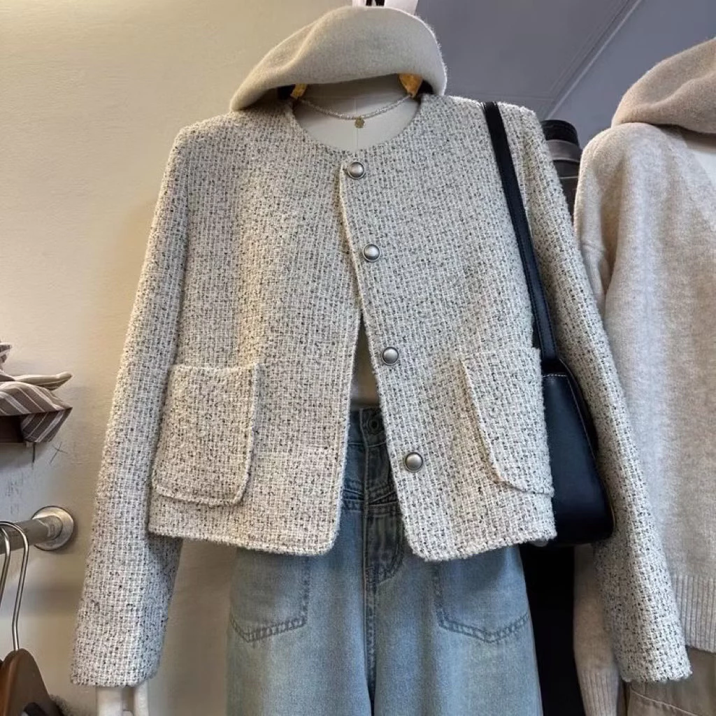 𝑶𝒏𝒊.𝑺𝒉𝒐𝒑_Áo Dạ Tweed Xám Tiêu Cúc Bạc Thu Đông Chuẩn Loại 1