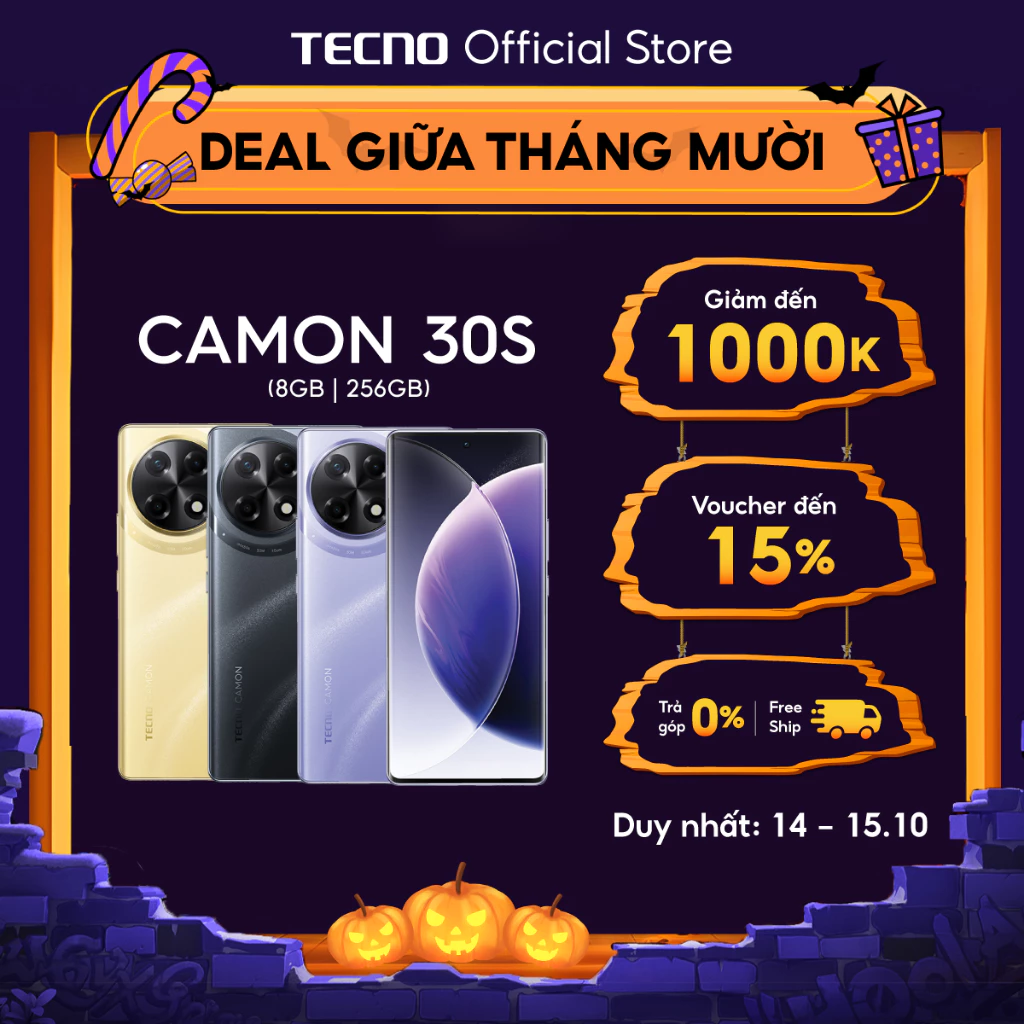 Điện thoại di động Tecno Camon 30S 8GB/256GB - Helio G100 | 5000mAh |Sạc nhanh 33W |Chính hãng