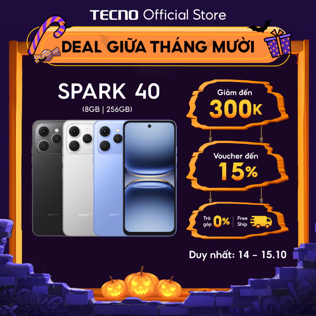 Điện thoại TECNO SPARK 40 (8GB/256GB) - Màn hình 6.67\" 120Hz | Pin 5200 mAh + Sạc nhanh 45W | Loa kép | NFC