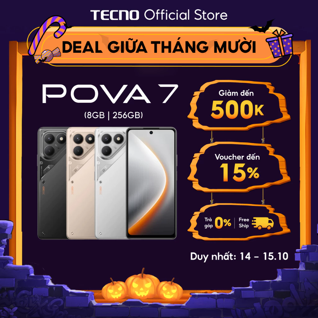 Điện thoại Tecno Pova 7 8/256GB | Siêu Pin 7000mAh | Sạc Nhanh 45W | Màn Hình 6.78\" FHD+ 120Hz | Chính hãng
