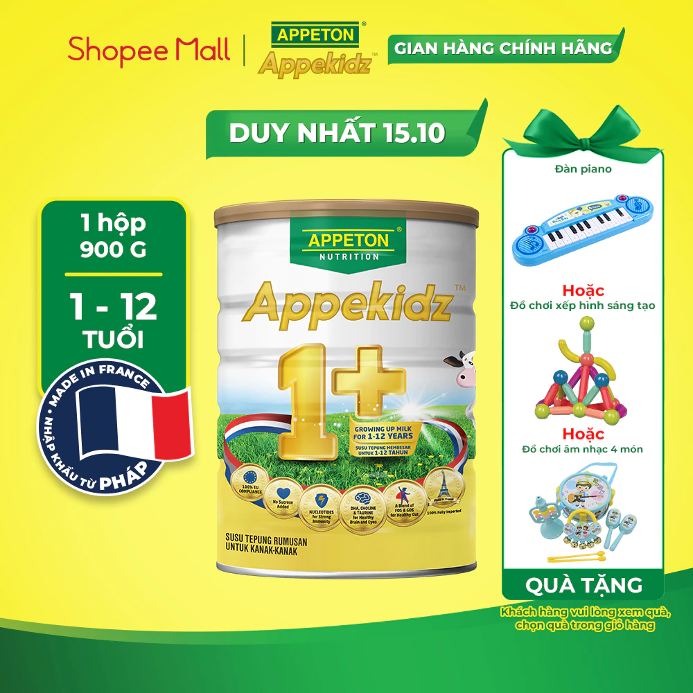 Sữa dinh dưỡng Appeton Appekidz 1+ dành cho trẻ 1-12 tuổi - Lon 900g