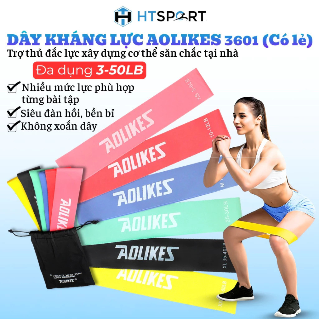 Lẻ Bộ 6 Dây Miniband Kháng Lực Aolikes A-3601, Dây Cao Su Đàn Hồi Tập Gym, Yoga Tại Nhà Chính Hãng