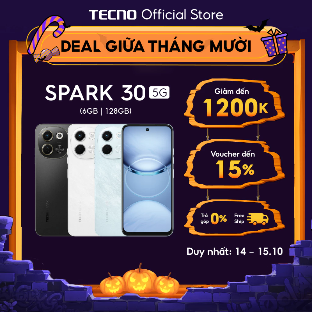 Điện Thoại Tecno Spark 30 5G | (6+6)GB/128GB | Camera 108MP | Màn Hình 6.67\" 120Hz |Chính Hãng