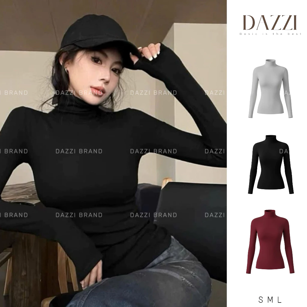 [MỞ BÁN] Áo thun nữ cổ lọ tay dài cổ cao 5 phân dáng ôm vải cotton mịn DAZZI Women A061