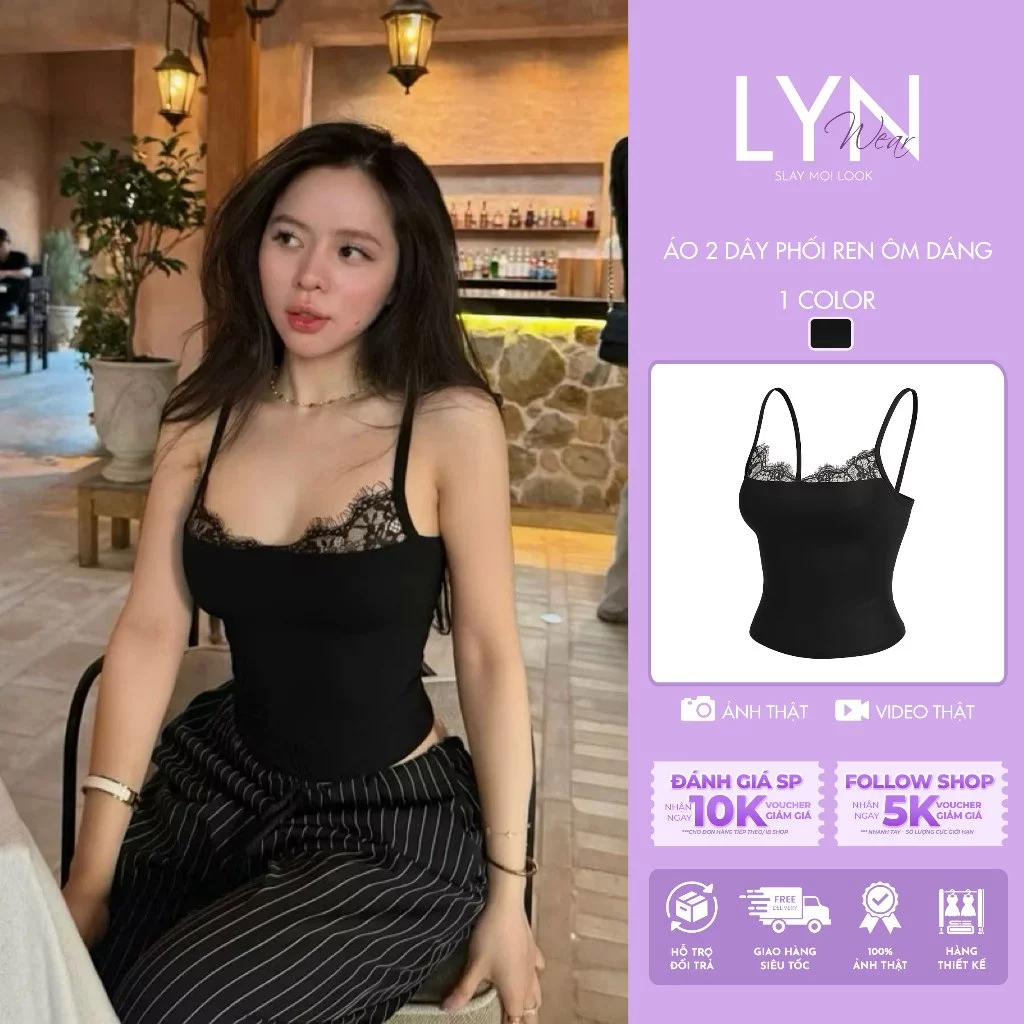 | LYN WEAR | (HOẢ TỐC) Áo 2 dây phối ren ôm dáng quyến rũ – thun co giãn, mặc đi chơi/dạo phố