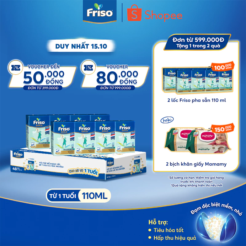 Thùng 48 hộp Sữa uống dinh dưỡng Friso Gold (110ml/hộp)