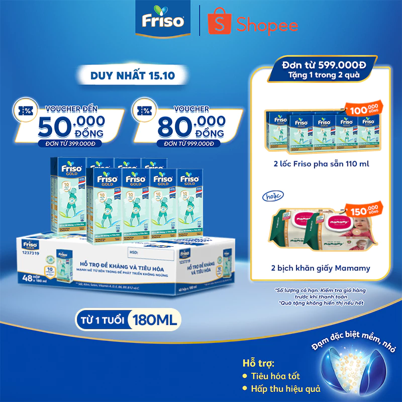 Thùng 48 hộp Sữa uống dinh dưỡng Friso Gold (180ml/hộp)