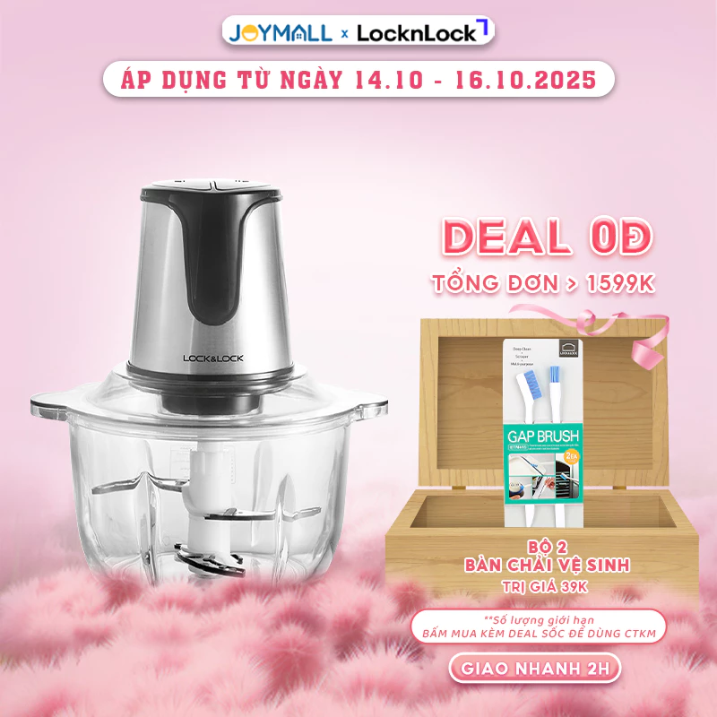 Máy xay thịt LocknLock EJM171 2 lít 300W - Hàng chính hãng, 4 lưỡi dao, cối thủy tinh - JoyMall