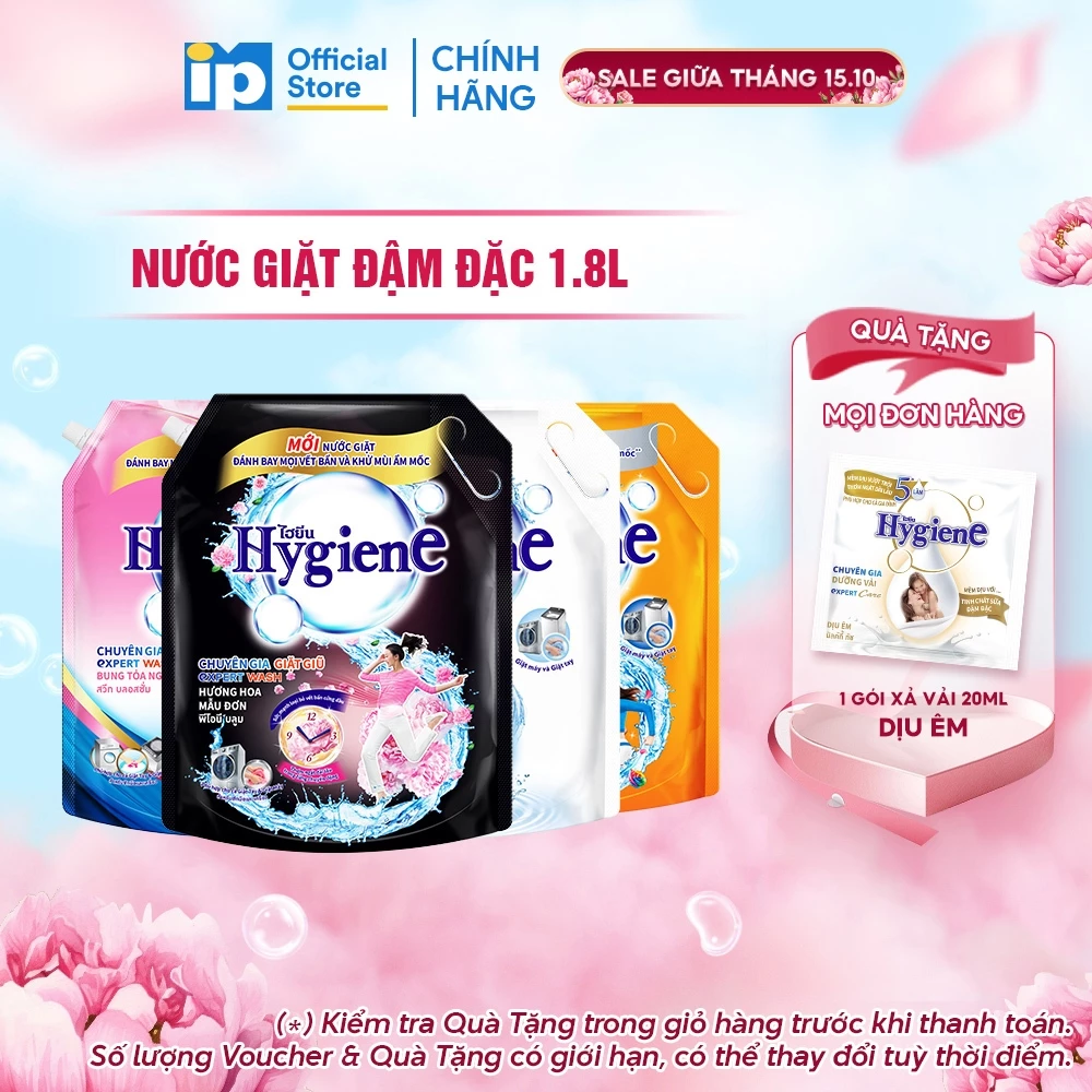 Nước Giặt Đậm Đặc Hygiene 1.8L (Dịu Êm/ Ánh Dương Hạnh Phúc/ Hoa Mẫu Đơn/ Bung Tỏa Ngọt Ngào)
