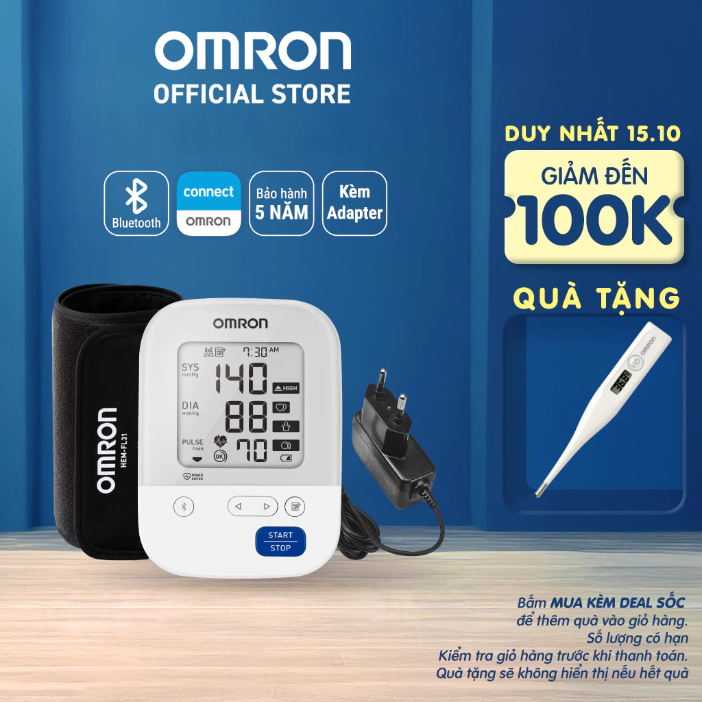 (Kèm Adapter) Máy Đo Huyết Áp OMRON HEM-7156T-A Chính Hãng - Kết Nối Điện Thoại - IntelliSense