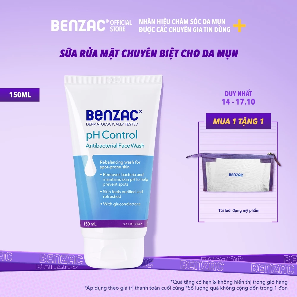 Sữa rửa mặt giúp diệt khuẩn & cân bằng pH cho da mụn BENZAC pH Control Antibacterial Wash 150ml