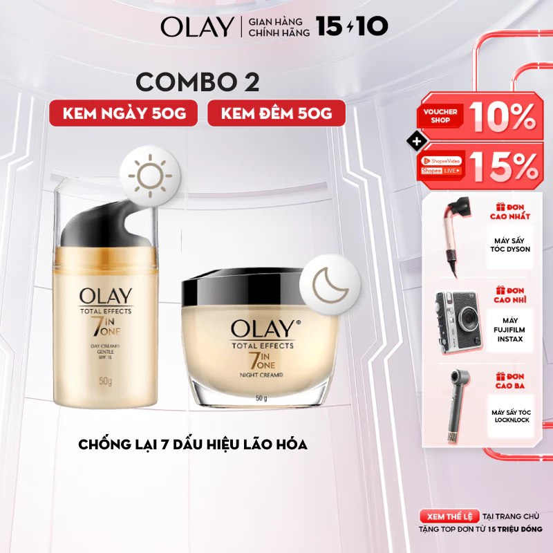 Bộ Kem Dưỡng OLAY TOTAL EFFECTS Ngày & Đêm Phục Hồi & Ngăn 7 Dấu Hiệu Lão Hóa 50G X2