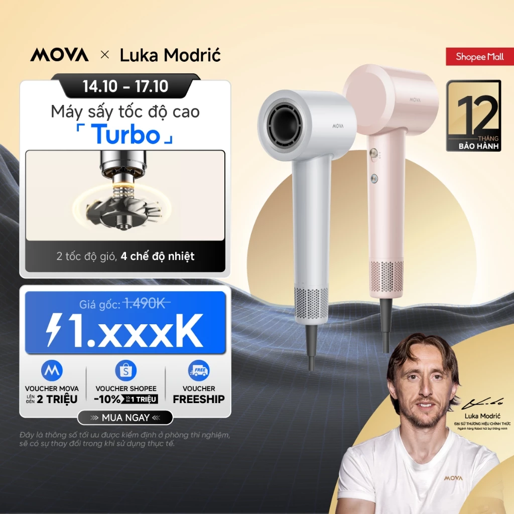 Máy sấy tóc tốc độ cao Mova Turbo - Hàng chính hãng - Bảo hành 12 tháng