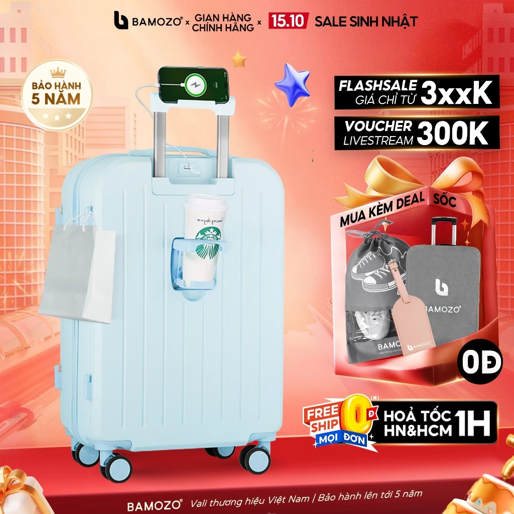 Vali Du Lịch Size 20/ Size 24 Bamozo, Vali Kéo Xách Tay Cao Cấp Bo Góc Tròn Chống Va Đập - Bảo Hành 5 Năm_8812