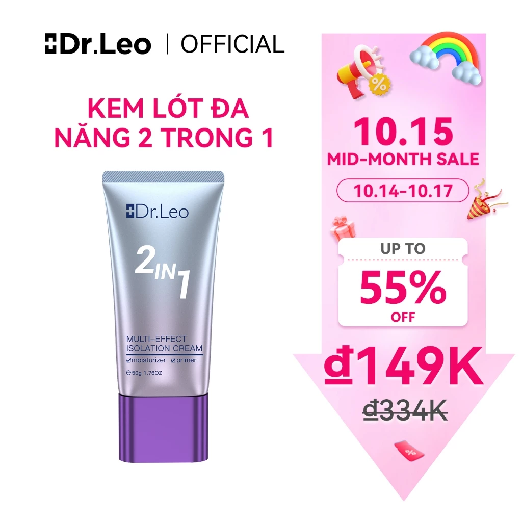 Kem nền 50g Dr.Leo kem lót kiềm dầu làm sáng da chống thấm nước trọng lượng nhẹ hiệu