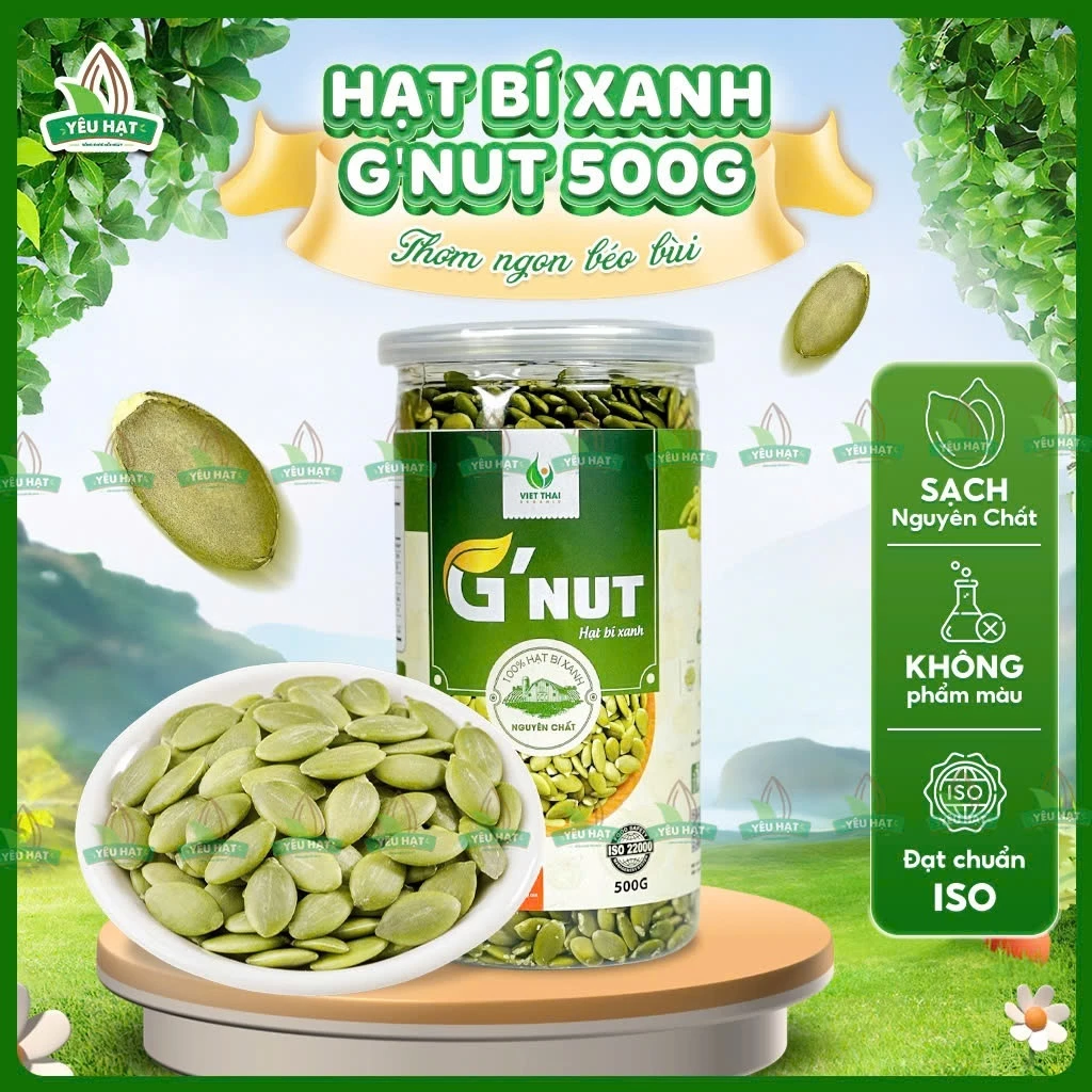 [SIÊU GIÒN] Hạt Bí Xanh Tách Vỏ G'Nut (500Gr) Hàng Chuẩn Hạt Béo Giòn Loại 1 Ăn Vặt Làm Bánh Yêu Hạt