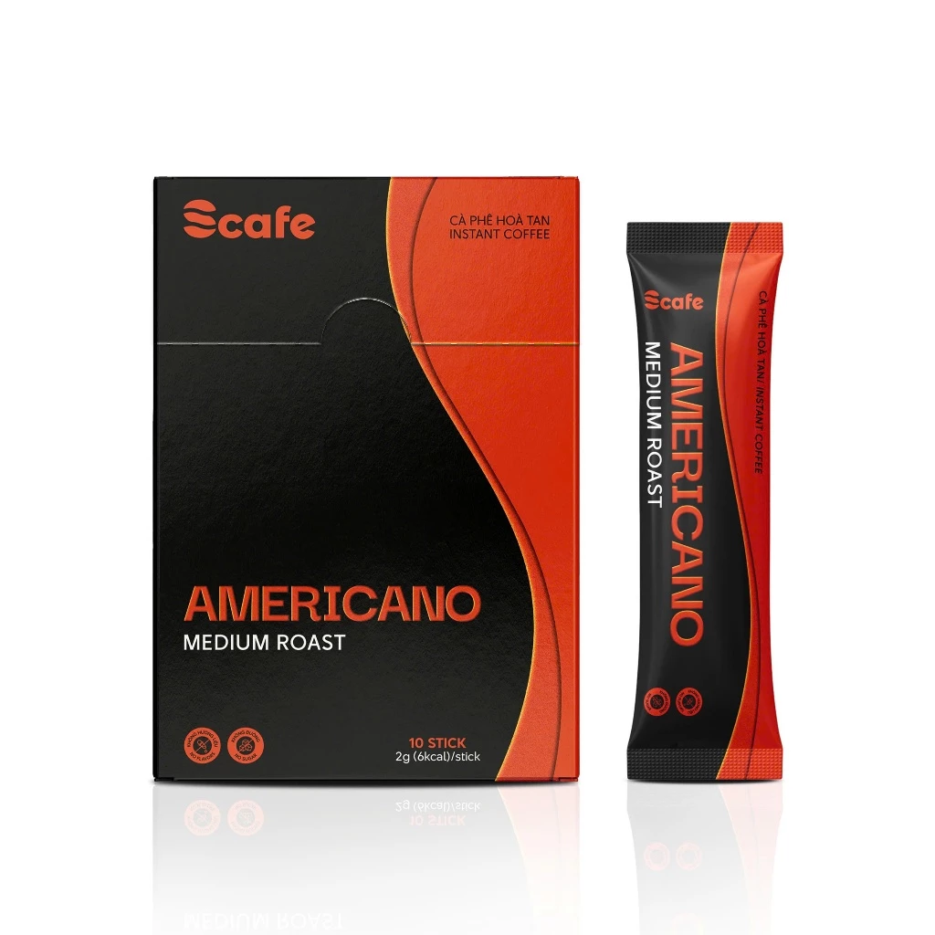 Cà Phê Đen Hòa Tan Không Đường Scafe Việt Nam Americano Hộp 10 gói x 2g