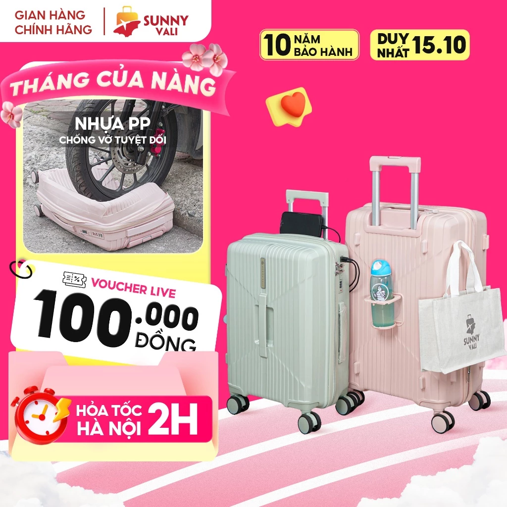 Vali kéo du lịch thời trang SUNNY SV15/CHOCO tích hợp nhiều tính năng (size 20/24/28)