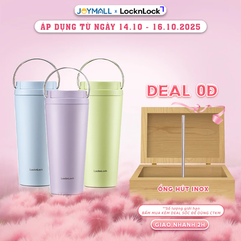 Ly Giữ Nhiệt LocknLock Bucket One Touch LHC3345 550ml, Hàng Chính Hãng, Quai Xách Tiện Lợi - JoyMall