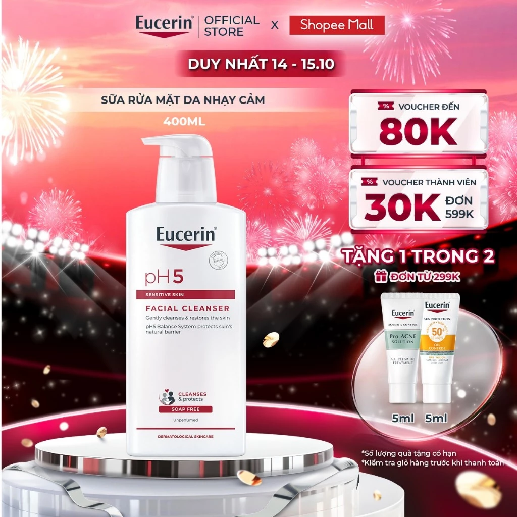 Sữa rửa mặt không gây kích ứng cho da nhạy cảm Eucerin pH5 Facial Cleanser 400ml