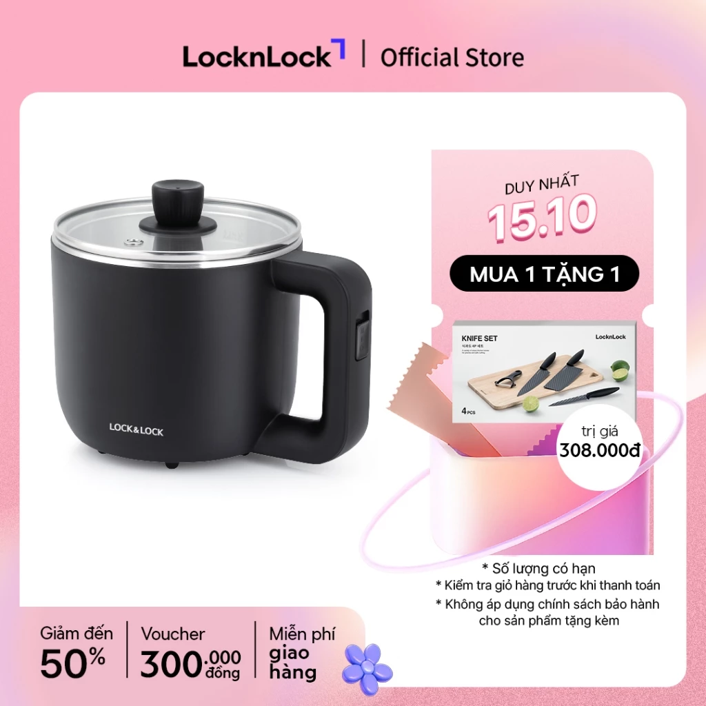 Nồi điện đa năng Lock&Lock 0.8L, 220V, 50Hz, 600W - màu đen - EJP116BLK