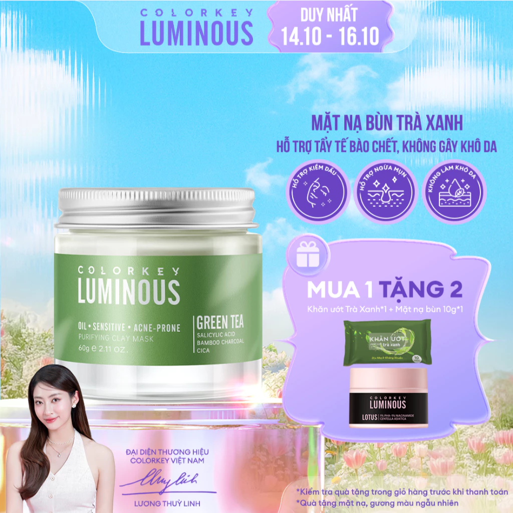 Mặt Nạ Bùn Trà Xanh COLORKEY LUMINOUS Làm Sạch Da Không Gây Khô Da Khi Dùng 60g/hũ