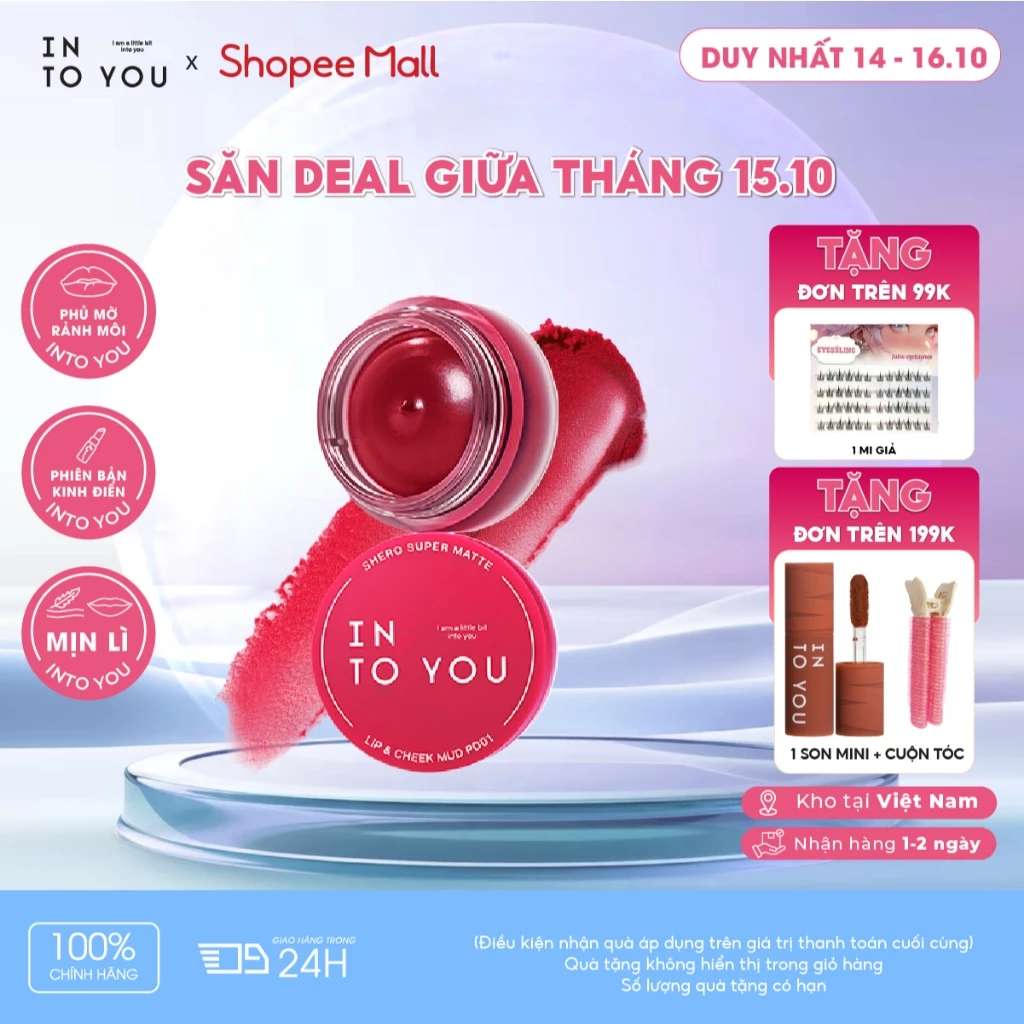 Son Hũ INTO YOU Mịn Chất Son Lì Không Làm Khô Môi Dễ Tán Tặng Kèm Cọ Tán Dùng Cho Môi Và Má PD01