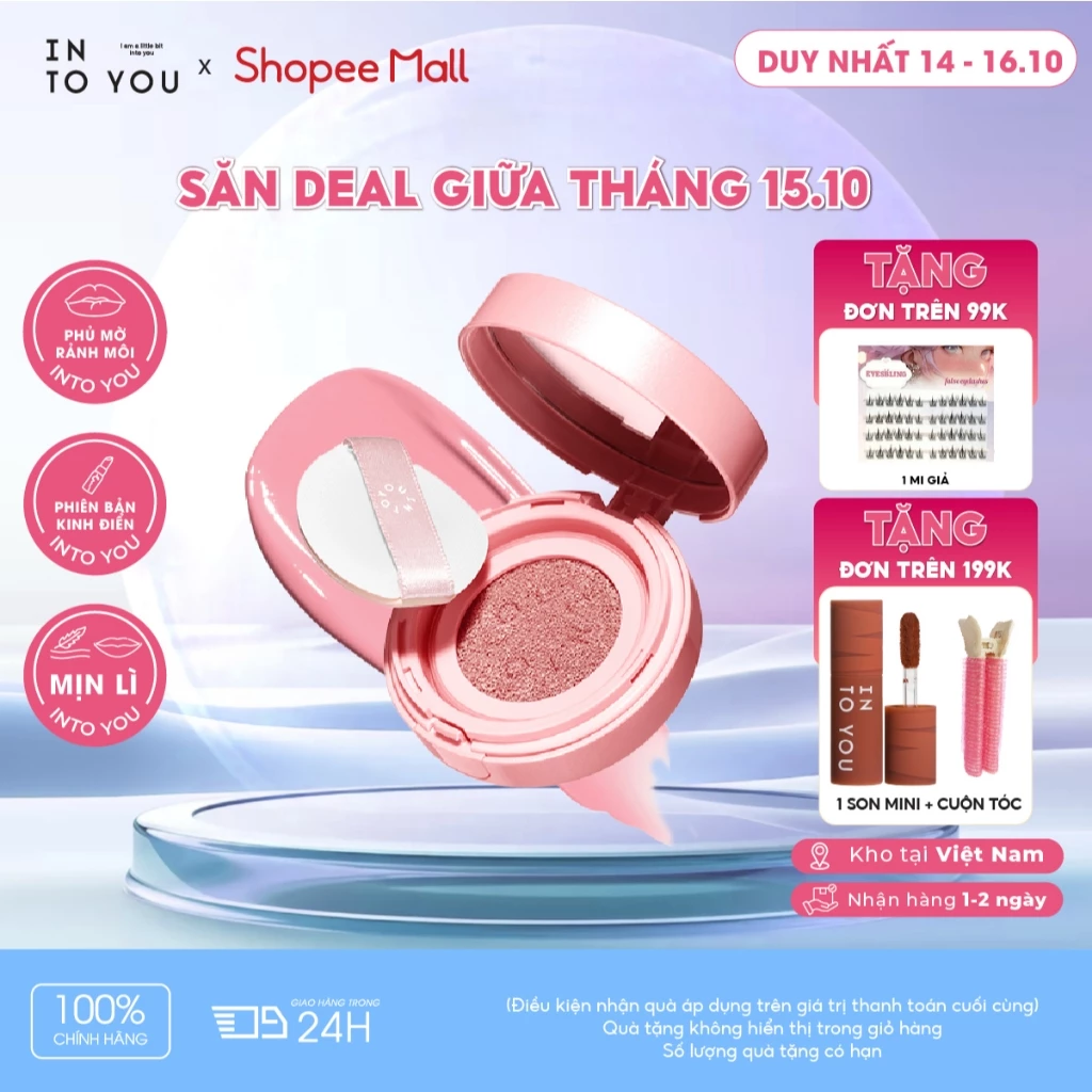 Phấn Má Hồng Cushion INTO YOU Phấn Mịn Lớp Tự Nhiên Không Bí Da Phù Hợp Da Khô Da Thường CB01