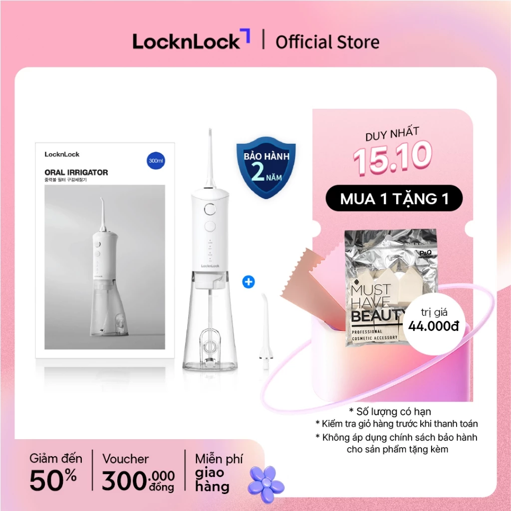 Máy tăm nước LocknLock Oral irrigator 300ml 3 chế độ, sạc dùng 20 ngày ENR164WHT